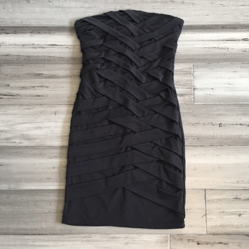 Bailey Blue Black Strapless Ruched Cocktail Dress